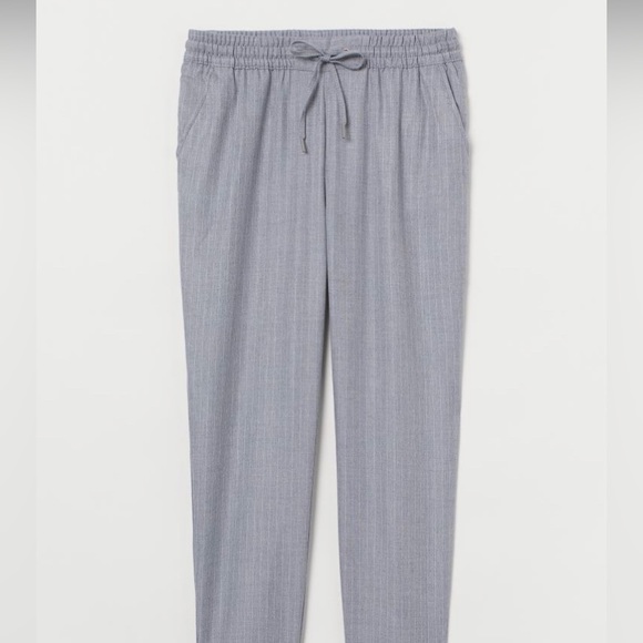 H&M Grey and White Pinstriped Elastic waist drawstring casual pants size 6 - Picture 1 of 11